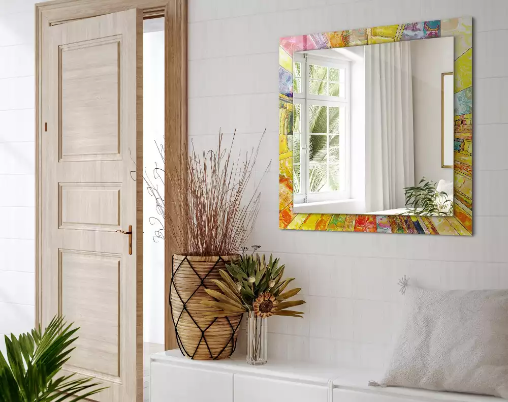 Lustro dekoracyjne prostokątne w kolorze z abstrakcyjną mozaiką