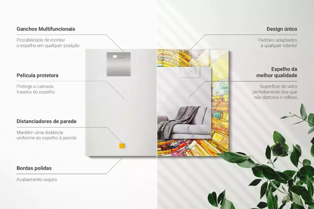 Lustro dekoracyjne prostokątne w kolorze z abstrakcyjną mozaiką