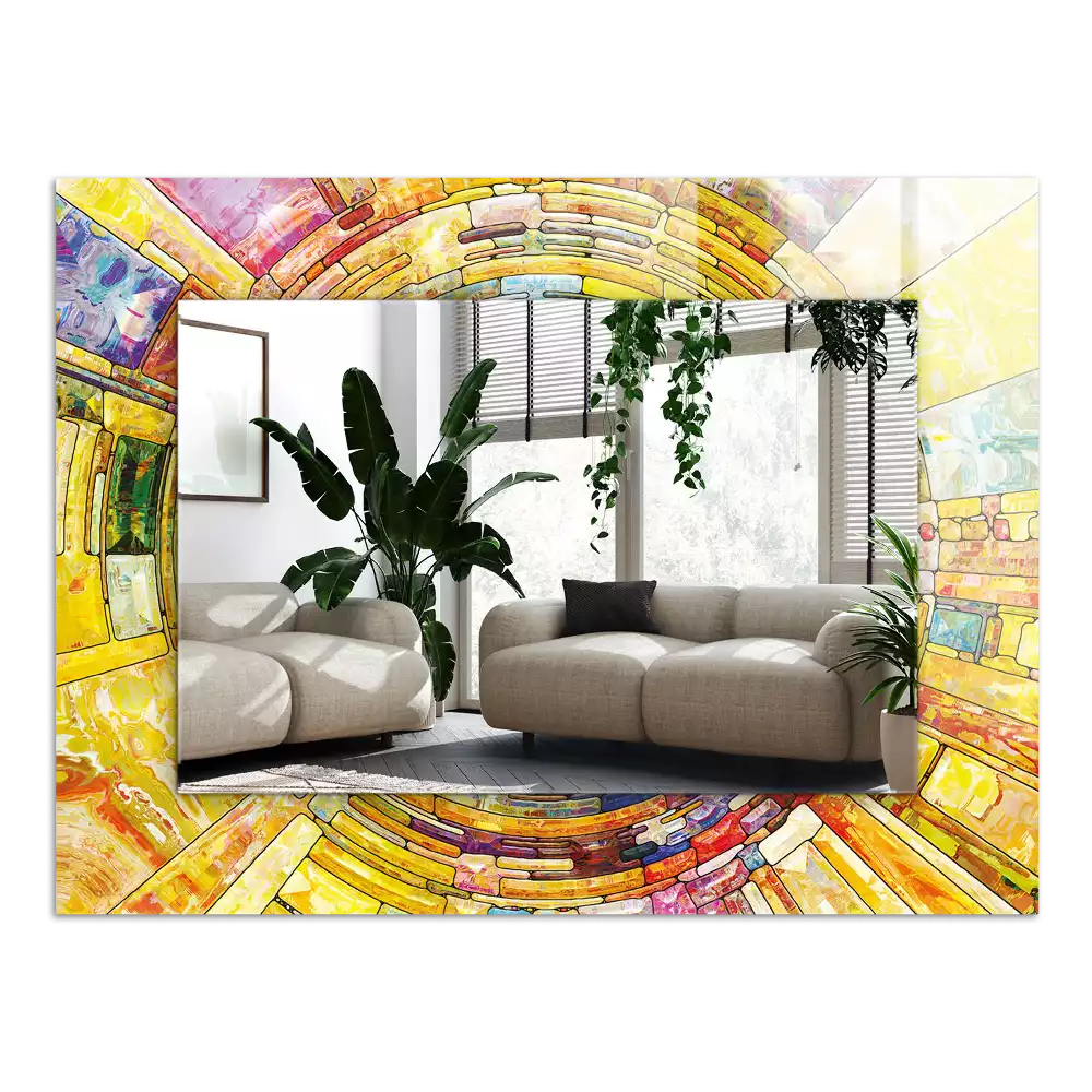 Lustro dekoracyjne prostokątne w kolorze z abstrakcyjną mozaiką