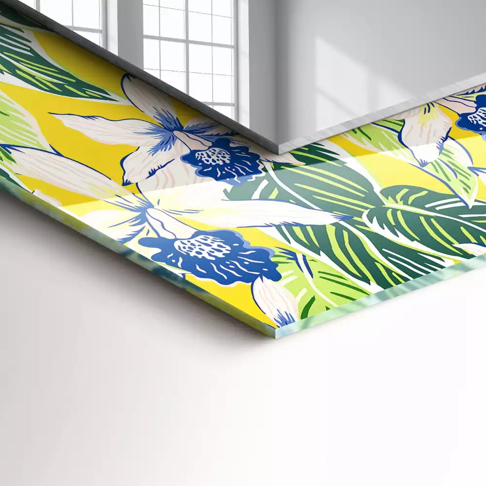 Lustro prostokątne z nadrukiem w motywie kwiatów i liści