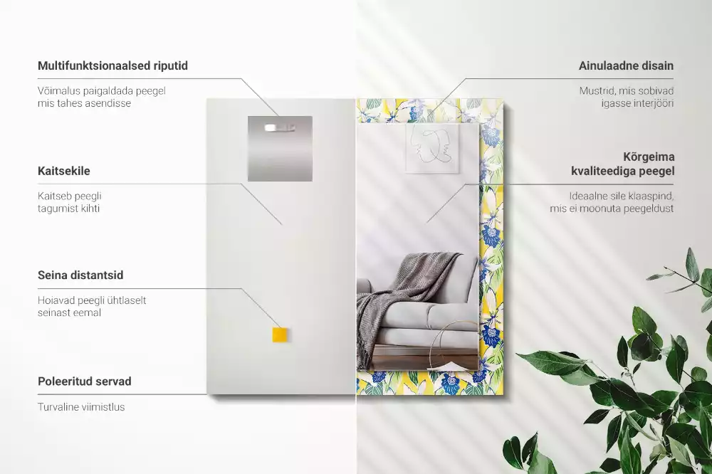 Lustro prostokątne z nadrukiem w motywie kwiatów i liści