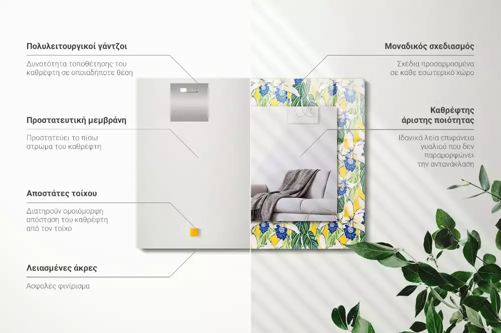 Lustro prostokątne z nadrukiem w motywie kwiatów i liści