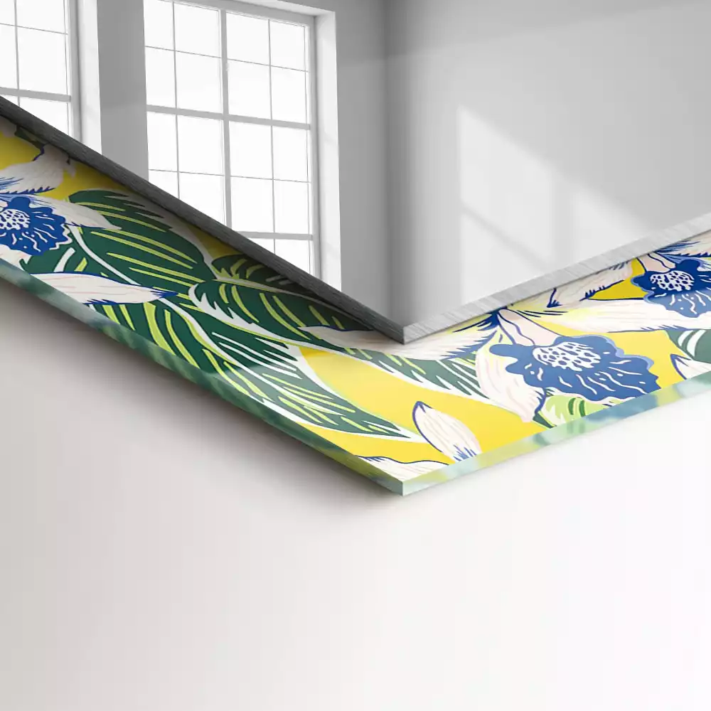 Lustro prostokątne z nadrukiem w motywie kwiatów i liści