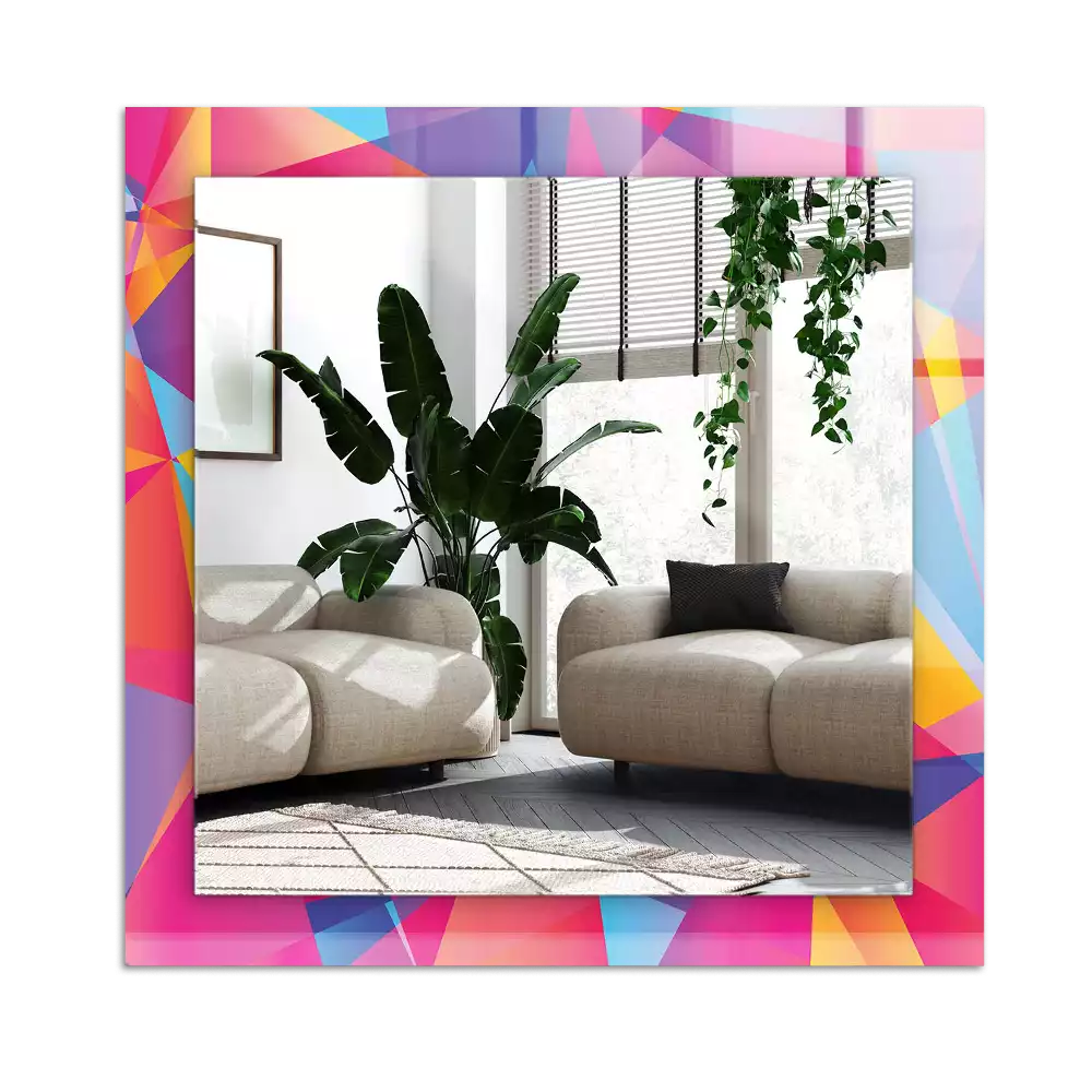 Lustro dekoracyjne z nadrukiem w kolorowe geometryczne wzory o prostokątnym kształcie