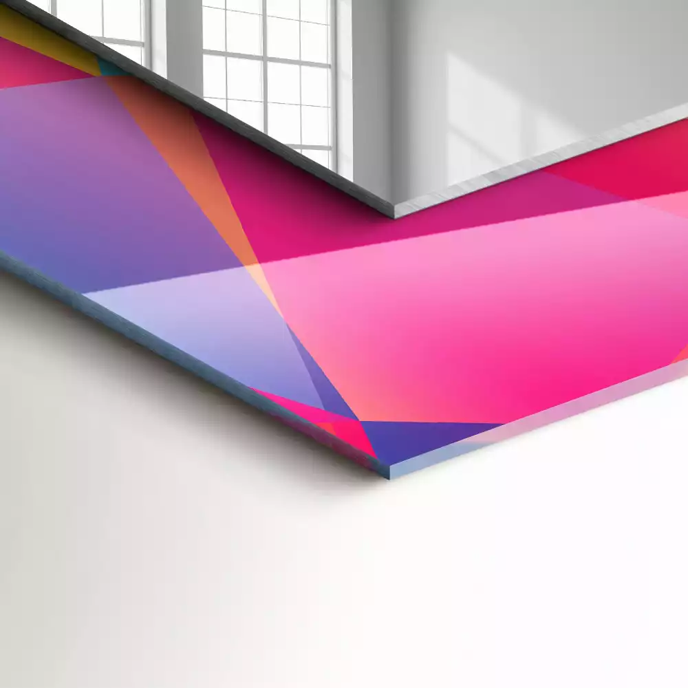 Lustro dekoracyjne z nadrukiem w kolorowe geometryczne wzory o prostokątnym kształcie