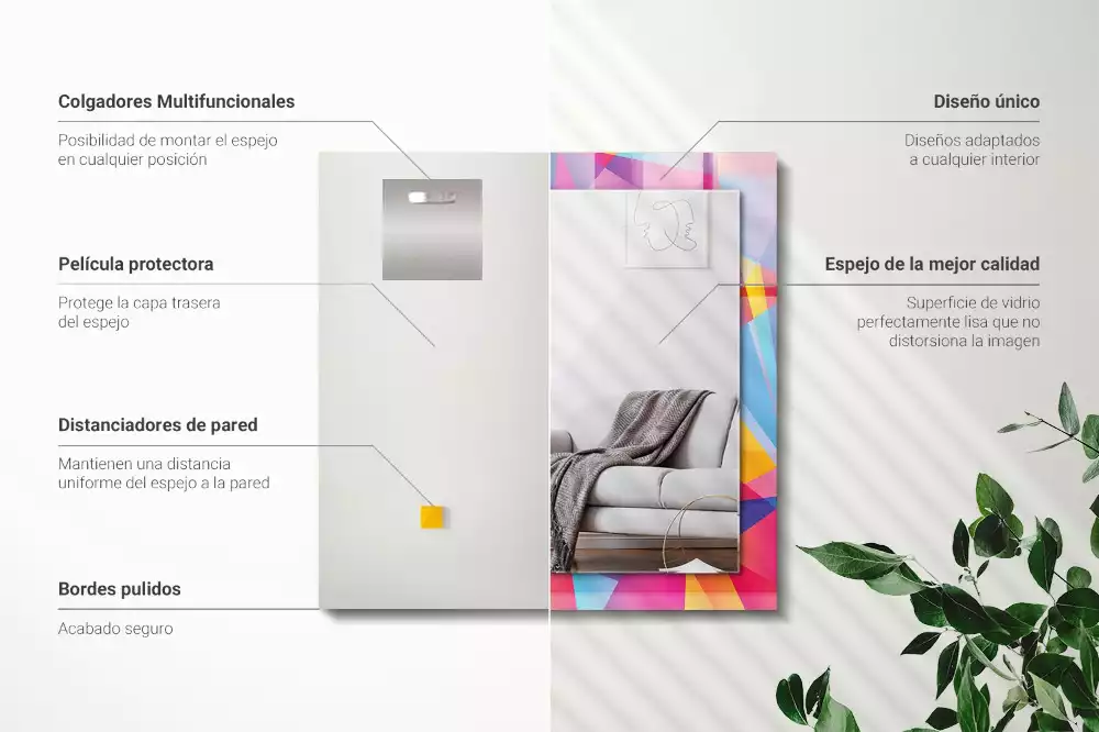 Lustro dekoracyjne z nadrukiem w kolorowe geometryczne wzory o prostokątnym kształcie