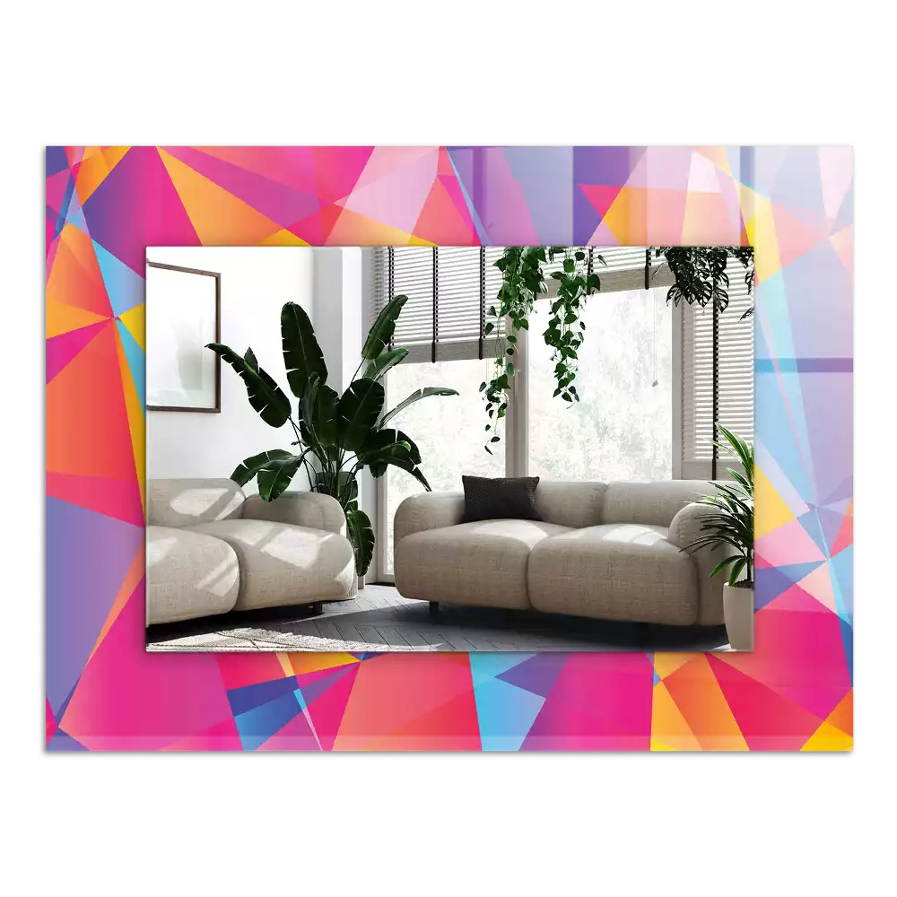 Lustro dekoracyjne z nadrukiem w kolorowe geometryczne wzory o prostokątnym kształcie