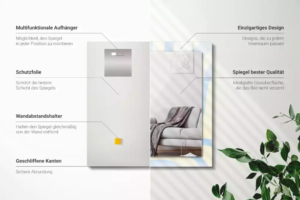 Lustro dekoracyjne prostokątne z abstrakcyjnym, falistym wzorem