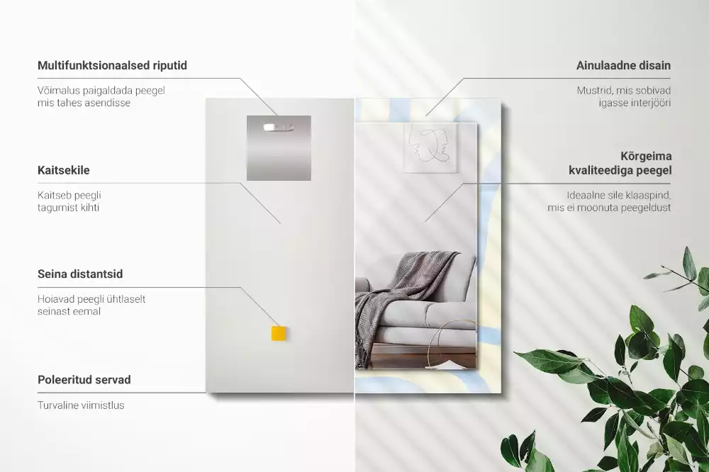 Lustro dekoracyjne prostokątne z abstrakcyjnym, falistym wzorem