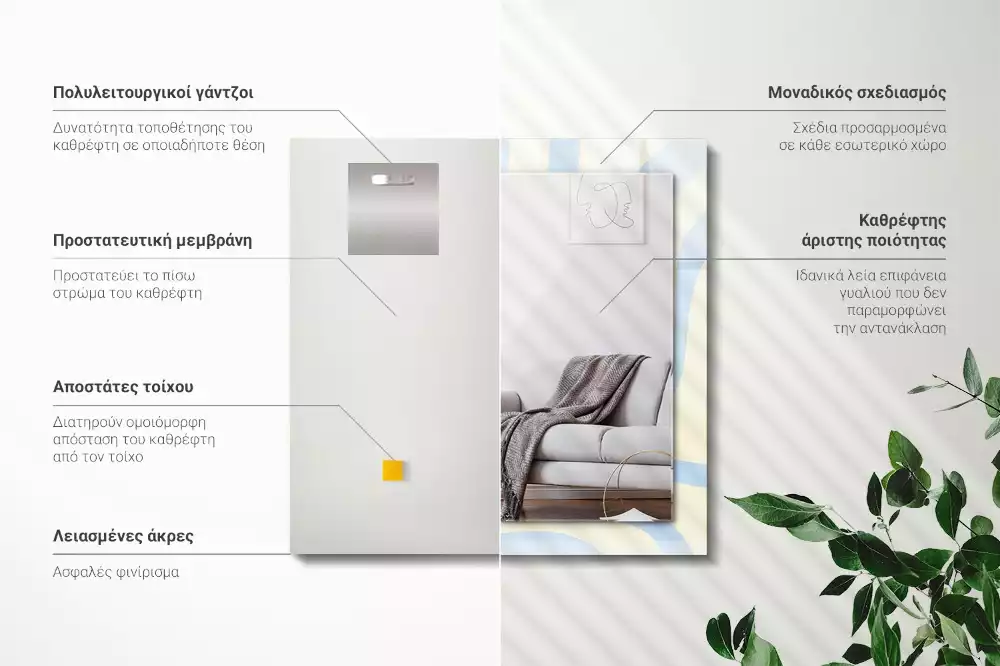 Lustro dekoracyjne prostokątne z abstrakcyjnym, falistym wzorem