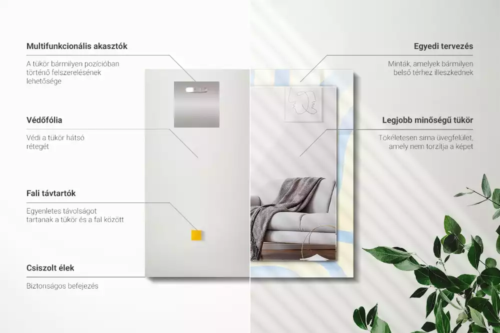 Lustro dekoracyjne prostokątne z abstrakcyjnym, falistym wzorem