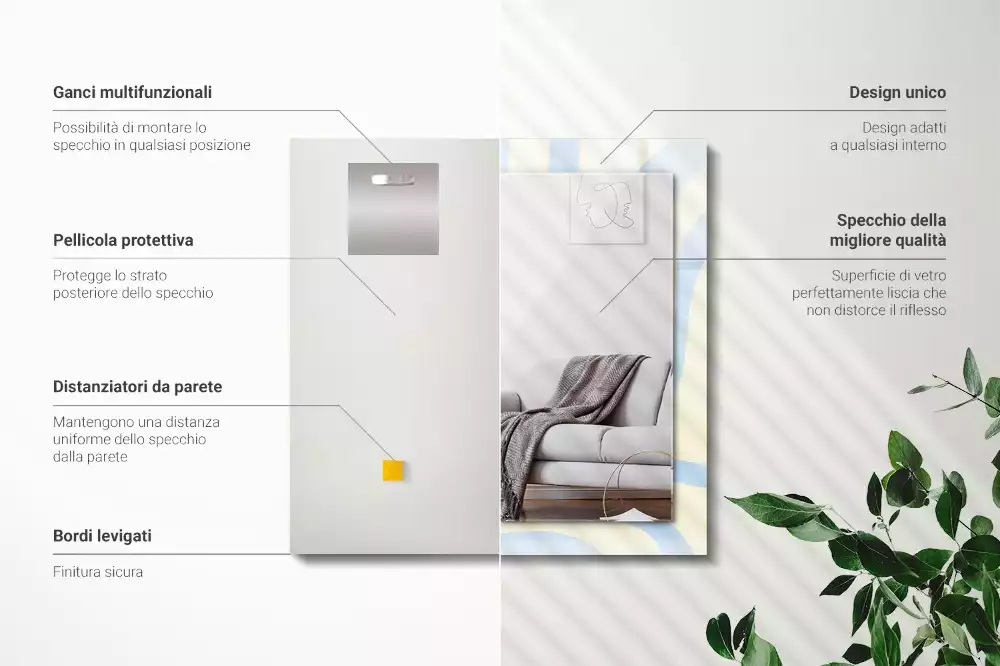 Lustro dekoracyjne prostokątne z abstrakcyjnym, falistym wzorem