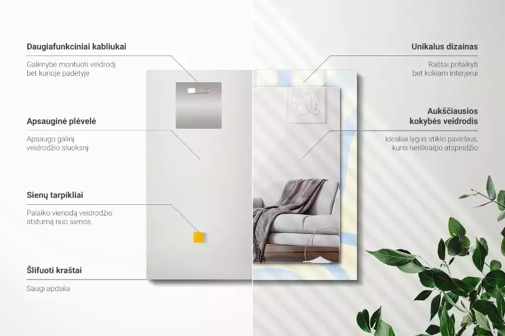 Lustro dekoracyjne prostokątne z abstrakcyjnym, falistym wzorem