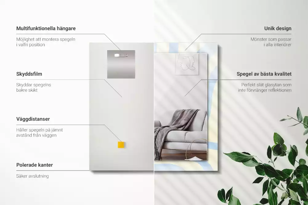 Lustro dekoracyjne prostokątne z abstrakcyjnym, falistym wzorem