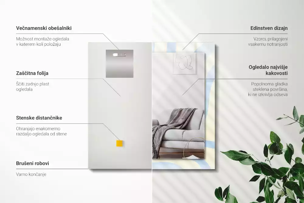 Lustro dekoracyjne prostokątne z abstrakcyjnym, falistym wzorem