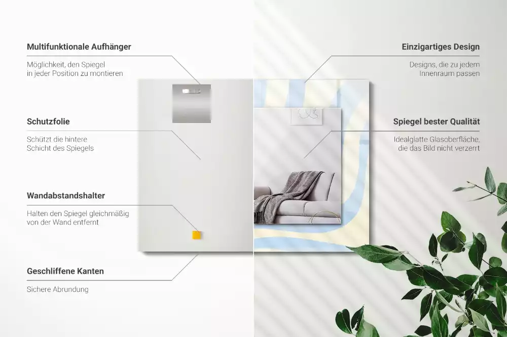 Lustro dekoracyjne prostokątne z abstrakcyjnym, falistym wzorem