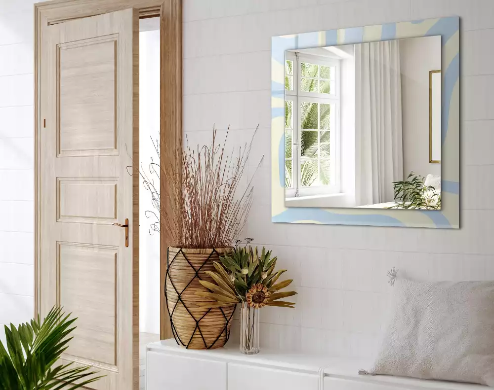 Lustro dekoracyjne prostokątne z abstrakcyjnym, falistym wzorem