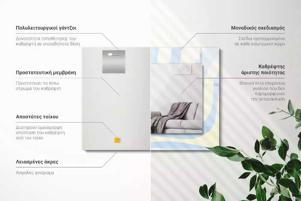 Lustro dekoracyjne prostokątne z abstrakcyjnym, falistym wzorem