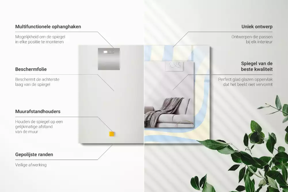 Lustro dekoracyjne prostokątne z abstrakcyjnym, falistym wzorem