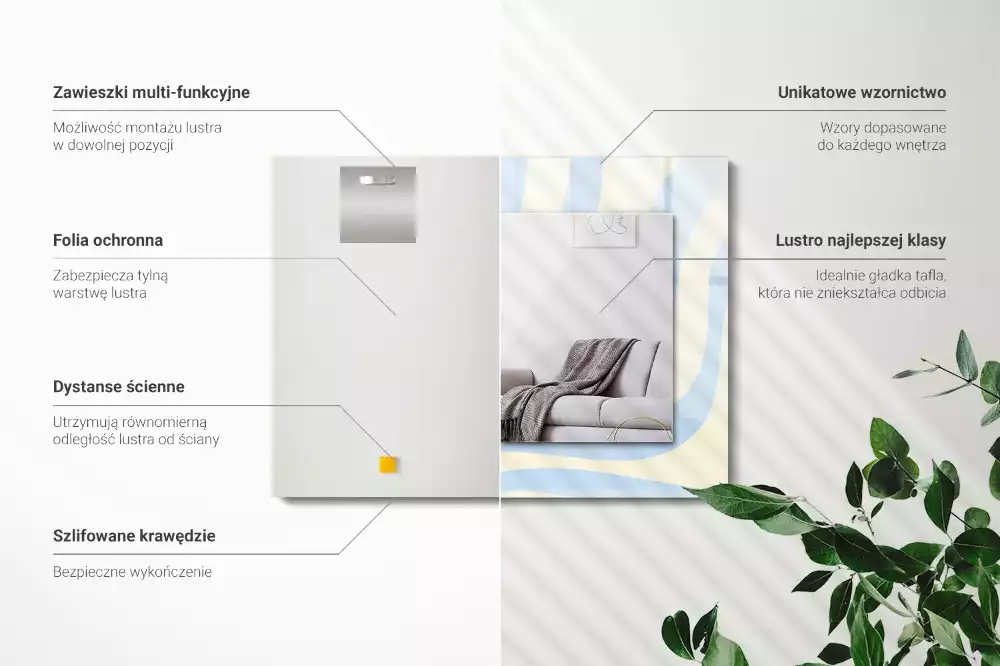 Lustro dekoracyjne prostokątne z abstrakcyjnym, falistym wzorem