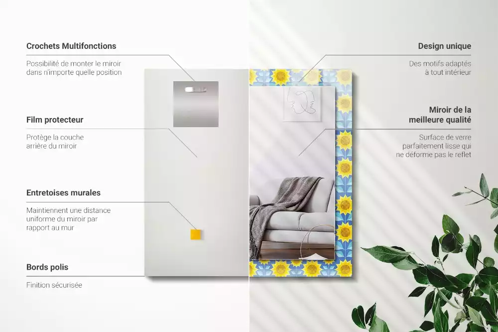 Lustro prostokątne z nadrukiem w motywie słoneczników i liści