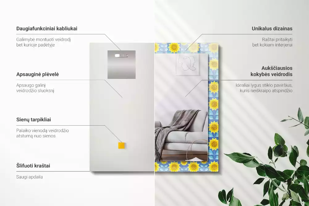 Lustro prostokątne z nadrukiem w motywie słoneczników i liści