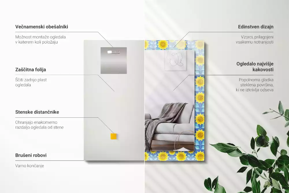Lustro prostokątne z nadrukiem w motywie słoneczników i liści
