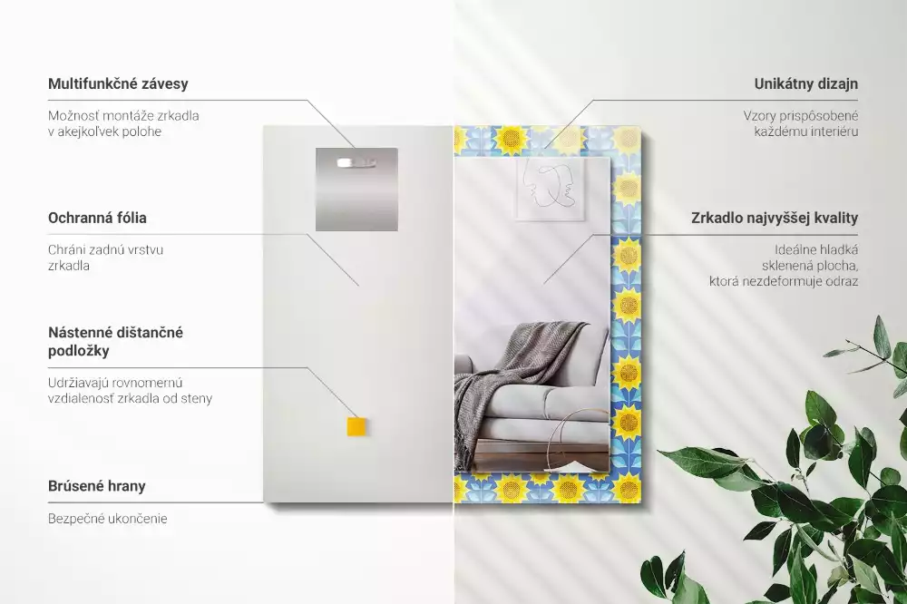 Lustro prostokątne z nadrukiem w motywie słoneczników i liści