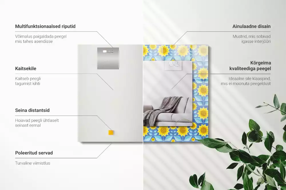 Lustro prostokątne z nadrukiem w motywie słoneczników i liści