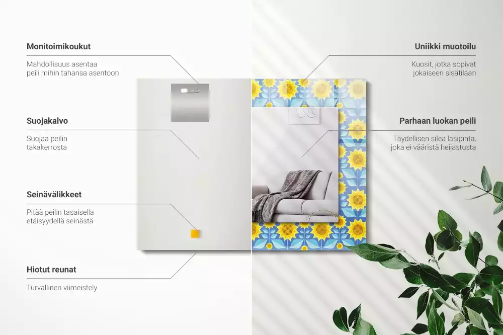 Lustro prostokątne z nadrukiem w motywie słoneczników i liści