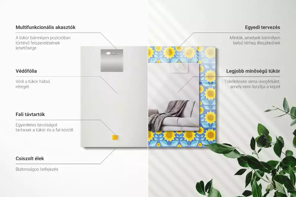 Lustro prostokątne z nadrukiem w motywie słoneczników i liści