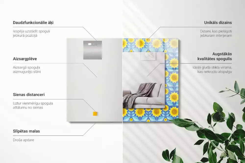 Lustro prostokątne z nadrukiem w motywie słoneczników i liści