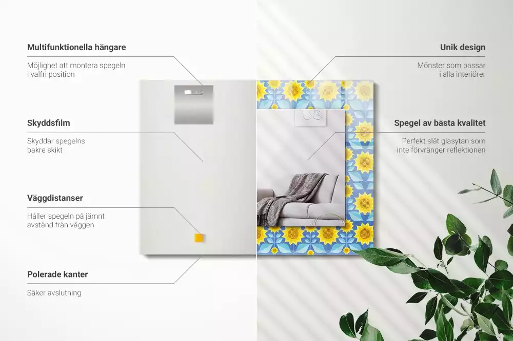 Lustro prostokątne z nadrukiem w motywie słoneczników i liści