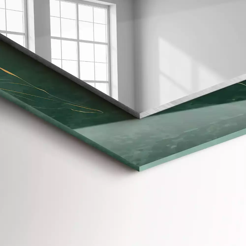 Lustro dekoracyjne prostokątne z nadrukiem zielonych liści i złotymi akcentami