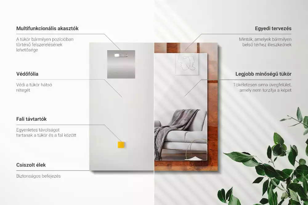 Lustro dekoracyjne z nadrukiem przedstawiającym stary drewniany stół