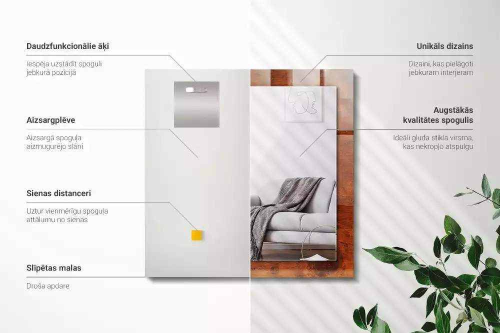 Lustro dekoracyjne z nadrukiem przedstawiającym stary drewniany stół