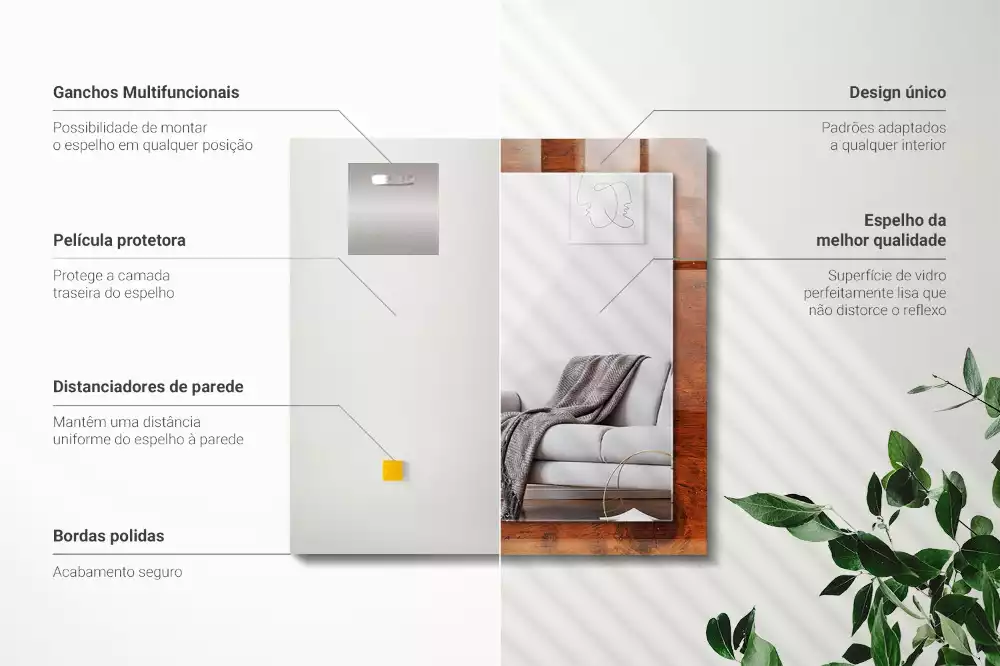 Lustro dekoracyjne z nadrukiem przedstawiającym stary drewniany stół