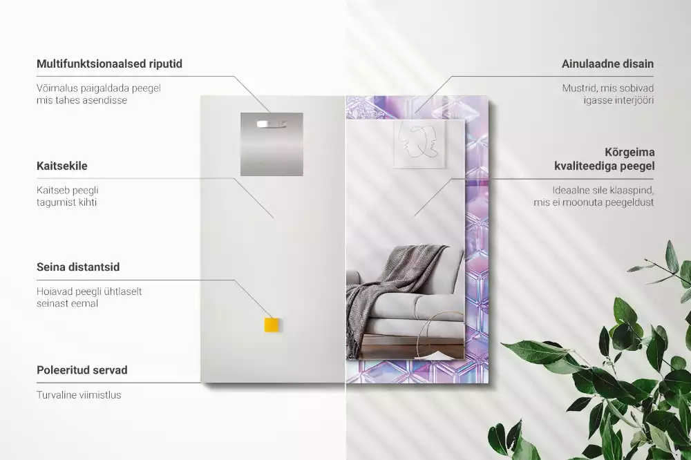 Lustro dekoracyjne prostokątne z przezroczystymi kolorowymi sześcianami