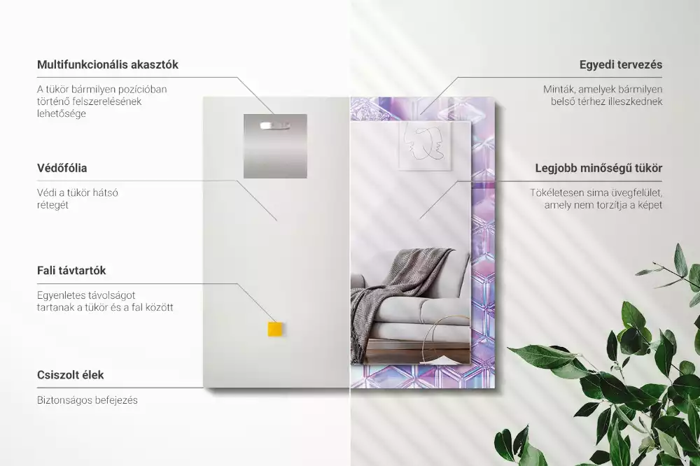 Lustro dekoracyjne prostokątne z przezroczystymi kolorowymi sześcianami