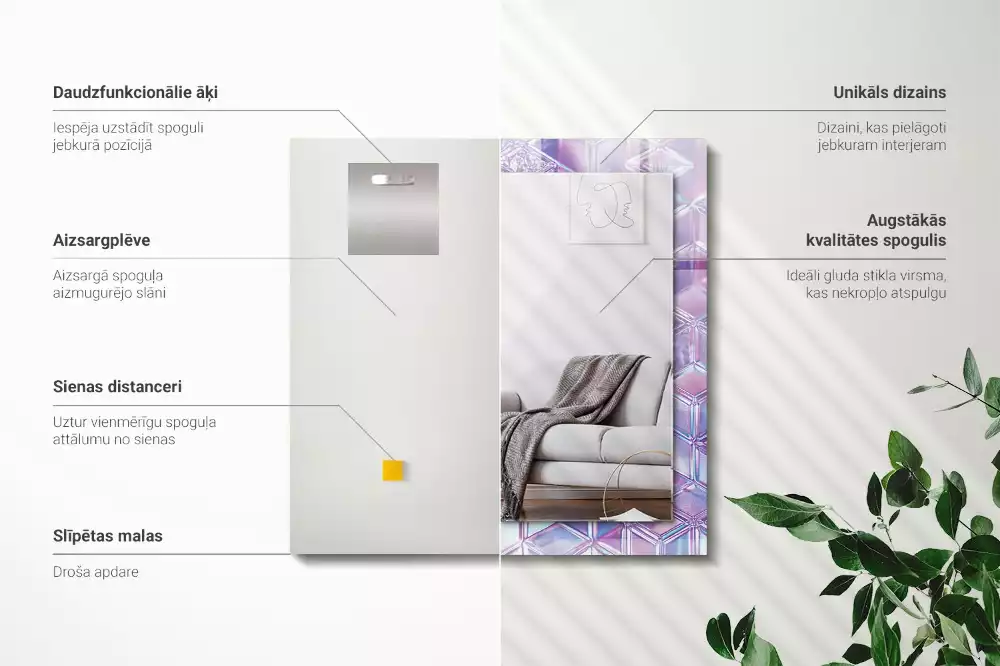 Lustro dekoracyjne prostokątne z przezroczystymi kolorowymi sześcianami