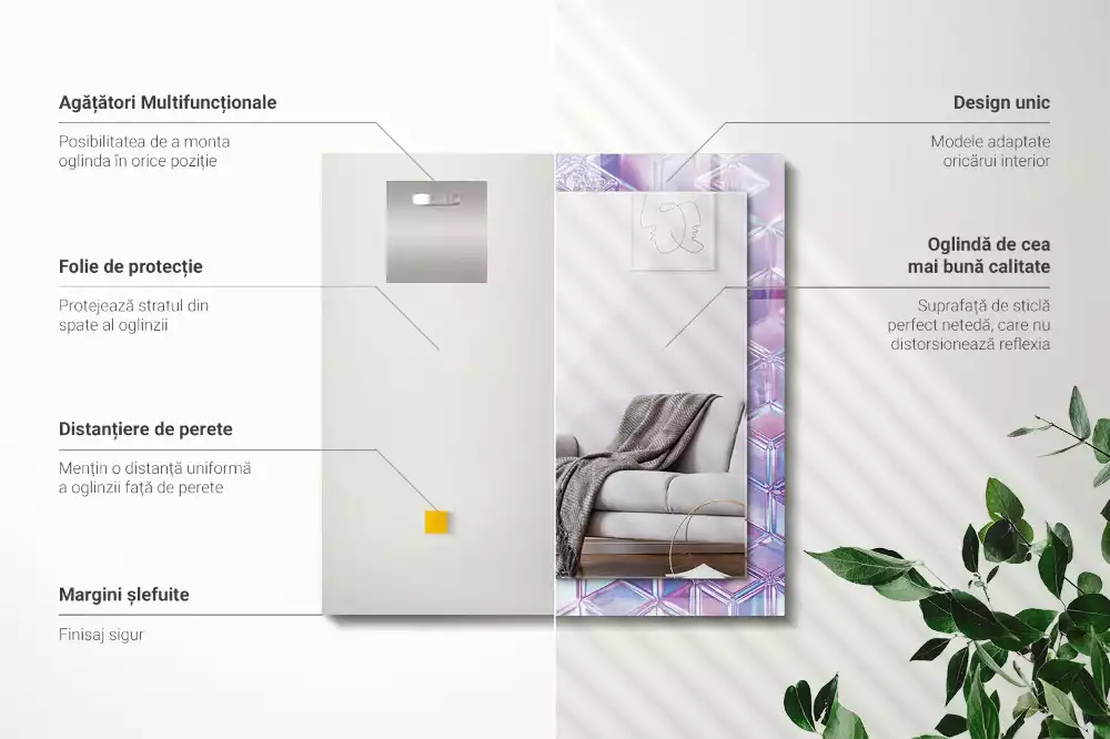 Lustro dekoracyjne prostokątne z przezroczystymi kolorowymi sześcianami