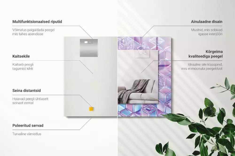 Lustro dekoracyjne prostokątne z przezroczystymi kolorowymi sześcianami