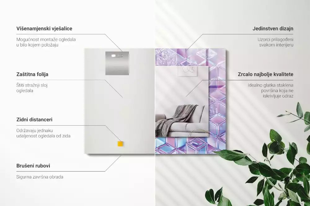 Lustro dekoracyjne prostokątne z przezroczystymi kolorowymi sześcianami