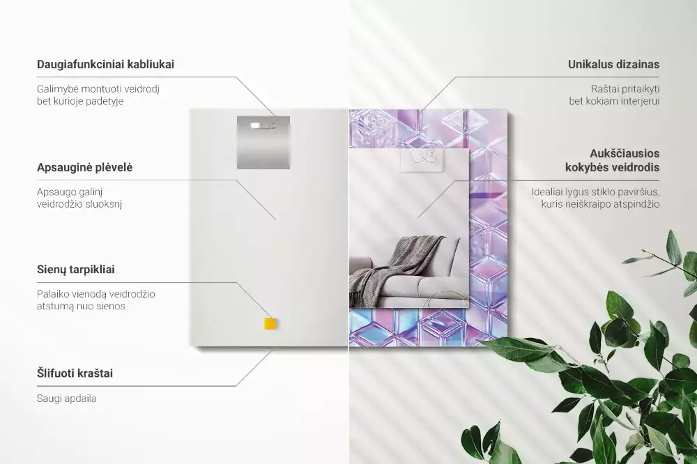 Lustro dekoracyjne prostokątne z przezroczystymi kolorowymi sześcianami