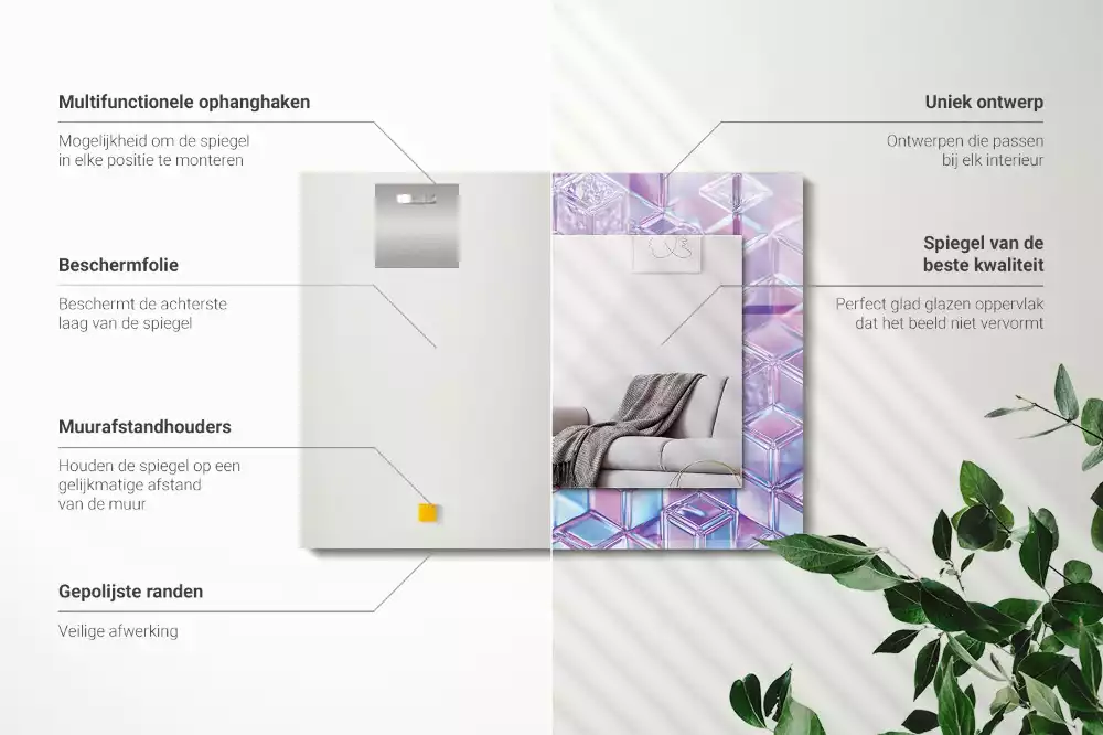 Lustro dekoracyjne prostokątne z przezroczystymi kolorowymi sześcianami