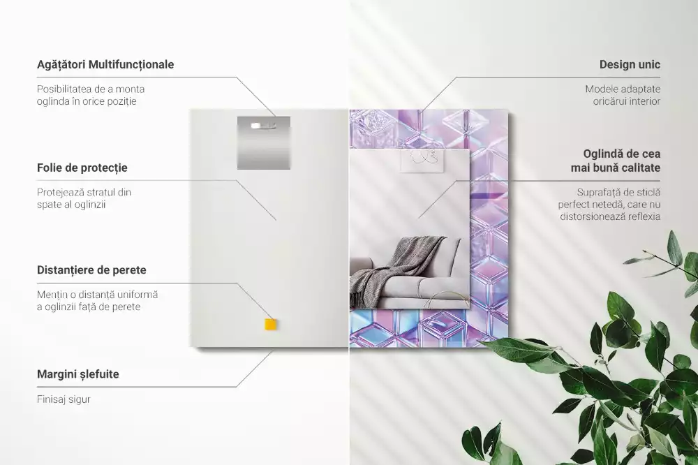 Lustro dekoracyjne prostokątne z przezroczystymi kolorowymi sześcianami