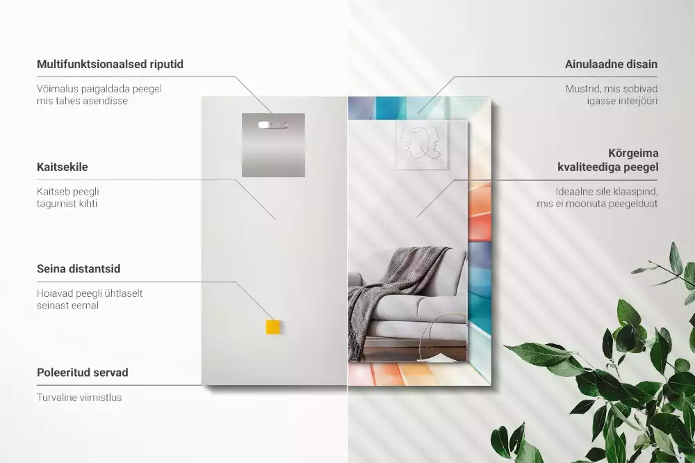 Lustro prostokątne z nadrukiem przedstawiającym kolorowe promienie świetlne