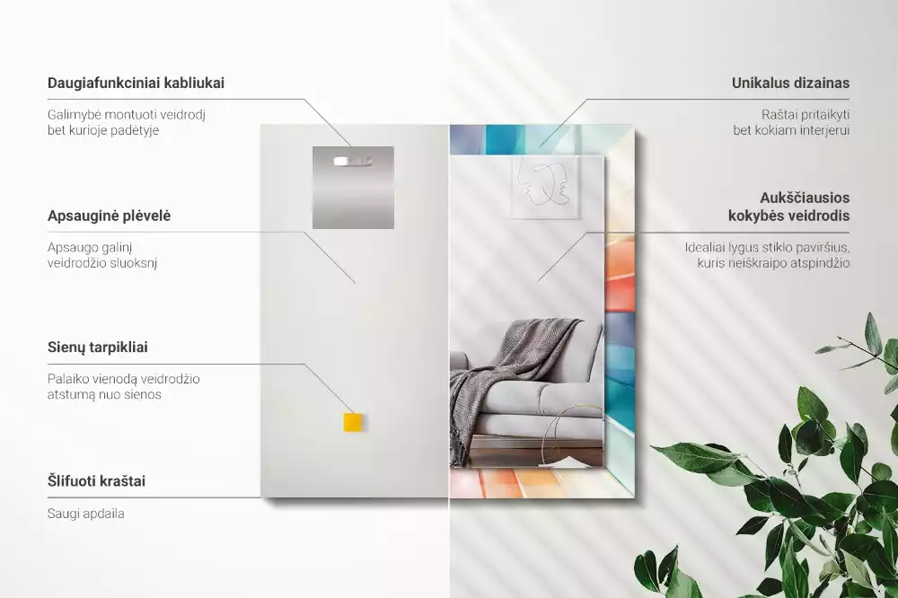 Lustro prostokątne z nadrukiem przedstawiającym kolorowe promienie świetlne