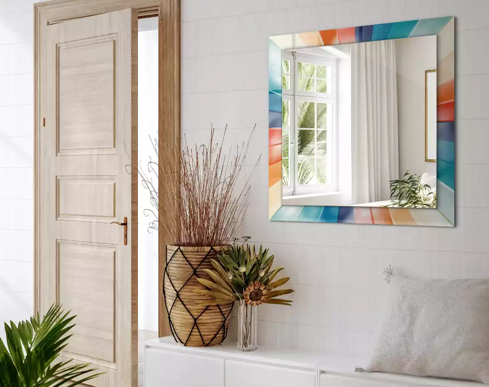 Lustro prostokątne z nadrukiem przedstawiającym kolorowe promienie świetlne