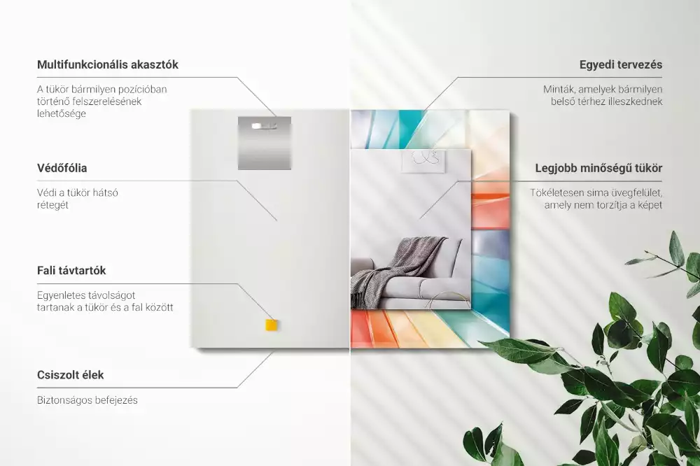 Lustro prostokątne z nadrukiem przedstawiającym kolorowe promienie świetlne